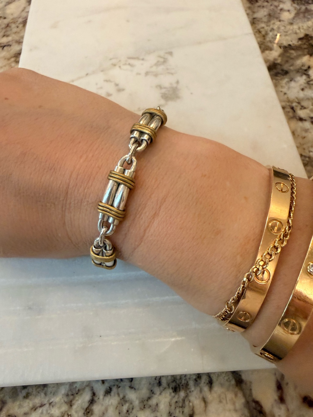 Vintage Sterling Silver & Gold Wrapped Link Bracelet | Artisan Style